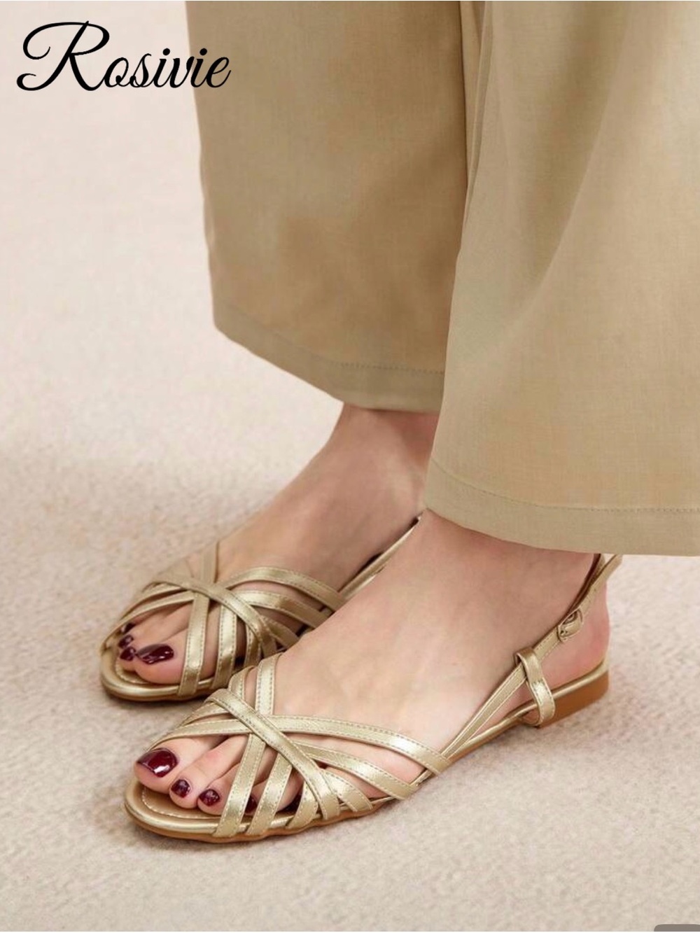 Women's Gold Strappy Flat Sandals